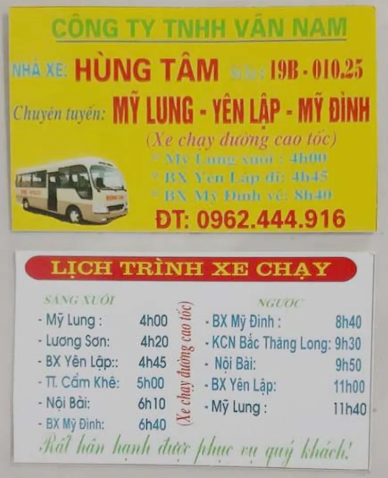 Nhà xe Hùng Tâm: Yên Lập - Hà Nội