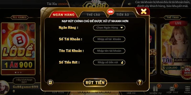 Hướng dẫn rút tiền Go88